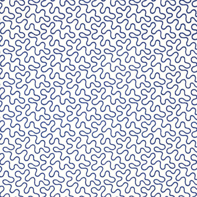 Schumacher Meander Embroidery Blue On Ivory Fabric