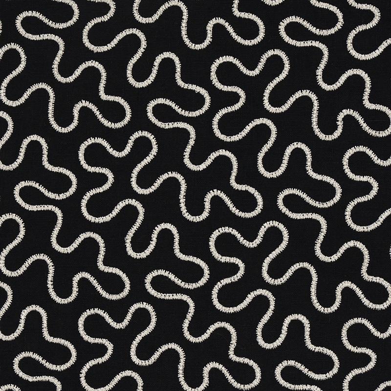 Schumacher Meander Embroidery Black Fabric