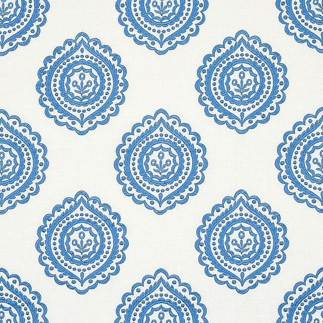 Schumacher Olana Linen Embroidery Blue Fabric