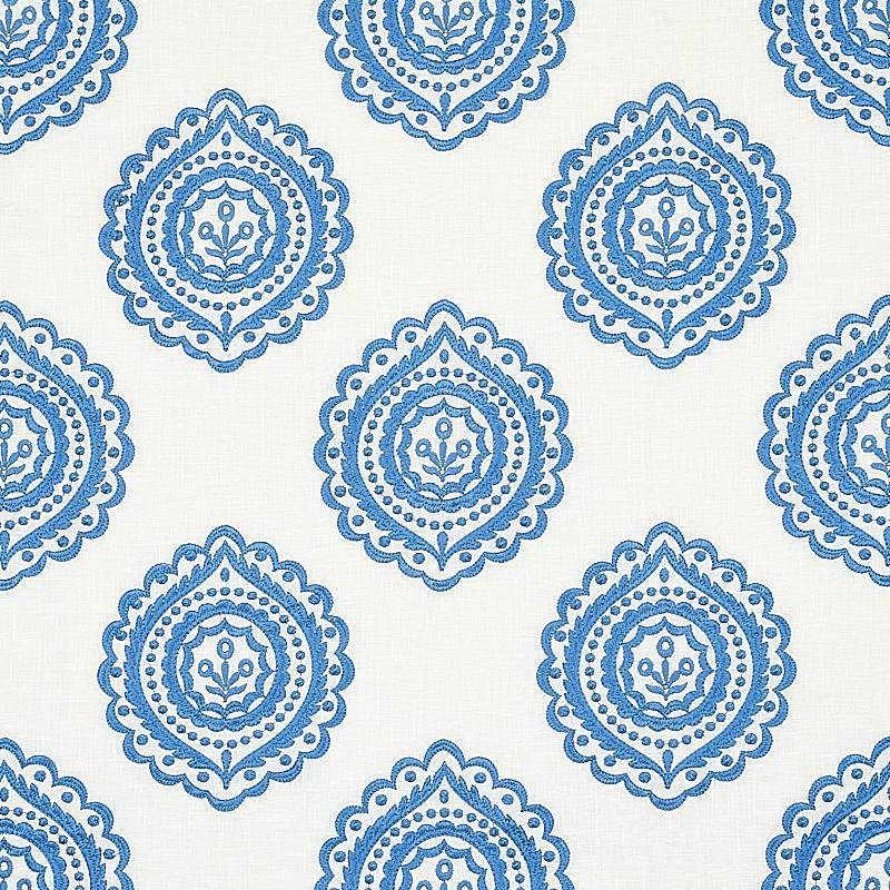 Schumacher Olana Linen Embroidery Blue Fabric