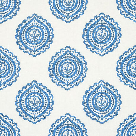Schumacher Olana Linen Embroidery Blue Fabric