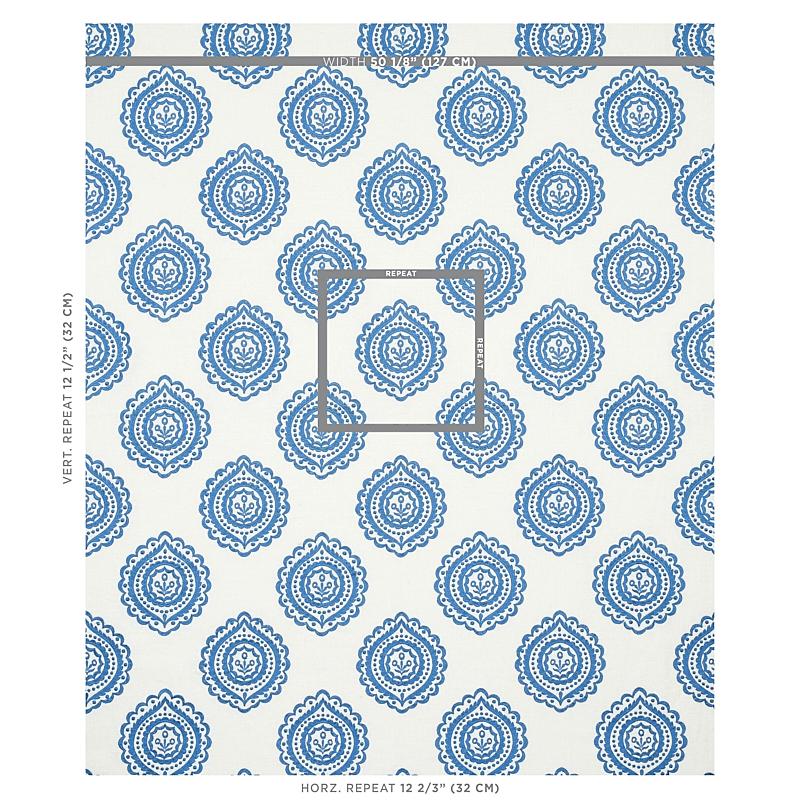 Schumacher Olana Linen Embroidery Blue Fabric