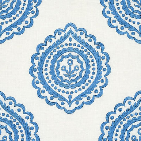 Schumacher Olana Linen Embroidery Blue Fabric