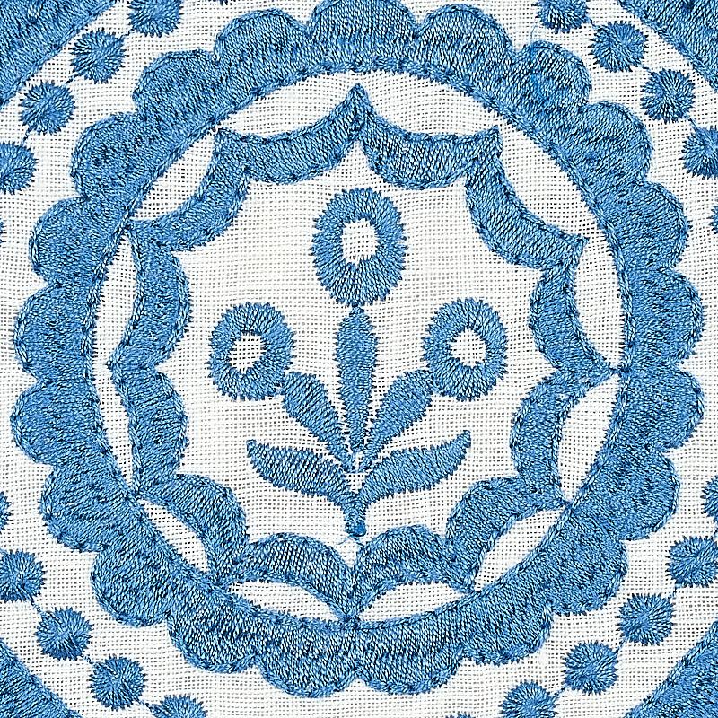 Schumacher Olana Linen Embroidery Blue Fabric