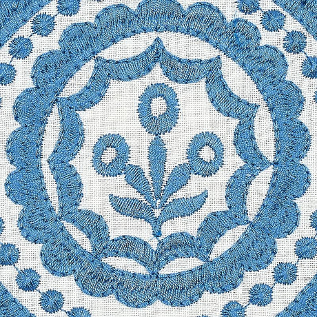 Schumacher Olana Linen Embroidery Blue Fabric