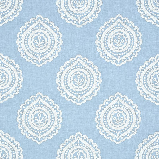 Schumacher Olana Linen Embroidery Sky Fabric