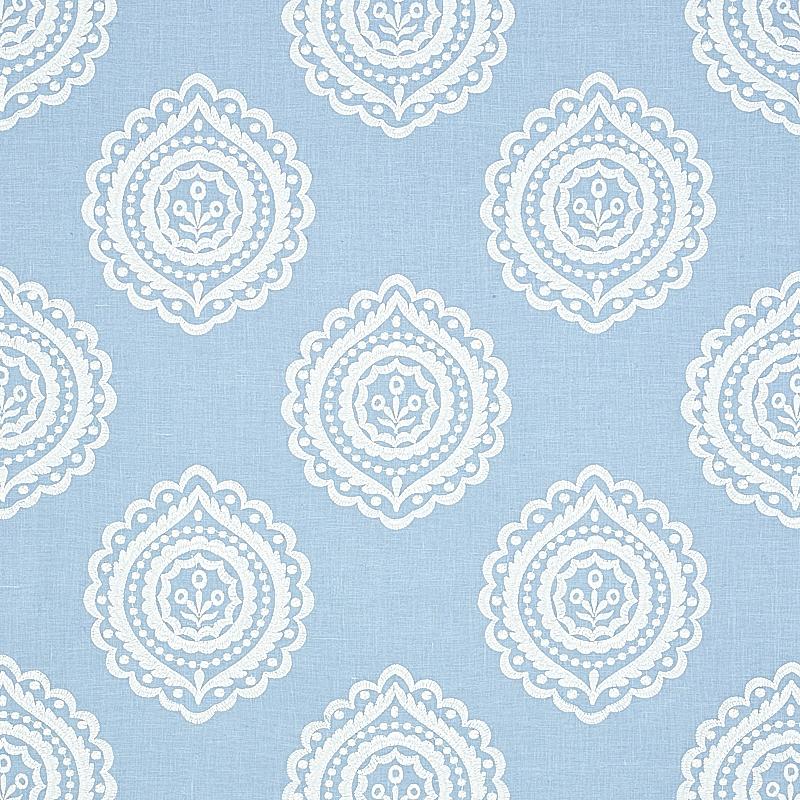 Schumacher Olana Linen Embroidery Sky Fabric