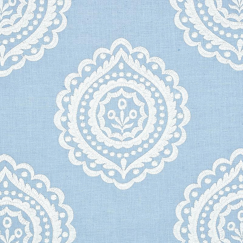 Schumacher Olana Linen Embroidery Sky Fabric