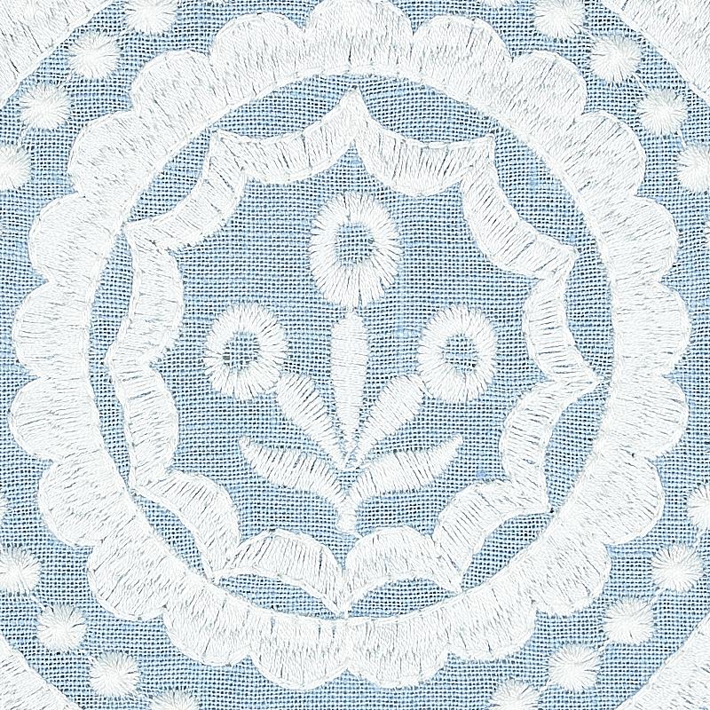 Schumacher Olana Linen Embroidery Sky Fabric