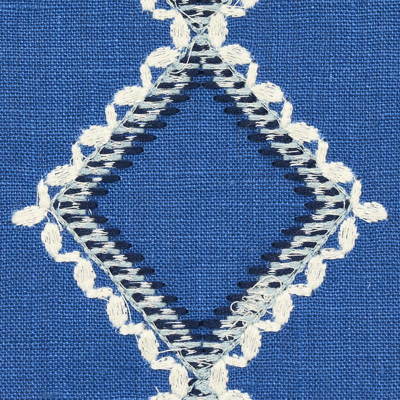 Schumacher Branson Embroidery Blue Fabric