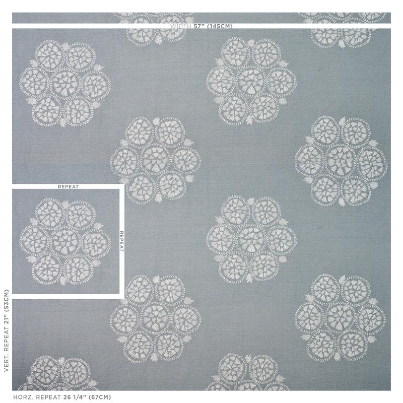 Schumacher Isla Hand Embroidery Sky Fabric