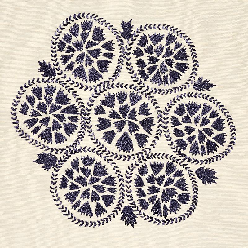 Schumacher Isla Hand Embroidery Slate Fabric