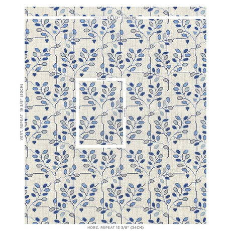 Schumacher Tumble Weed Pingl Delft Blue Fabric