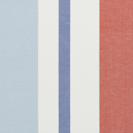Schumacher Lolland Linen Stripe Sky & Coral Fabric