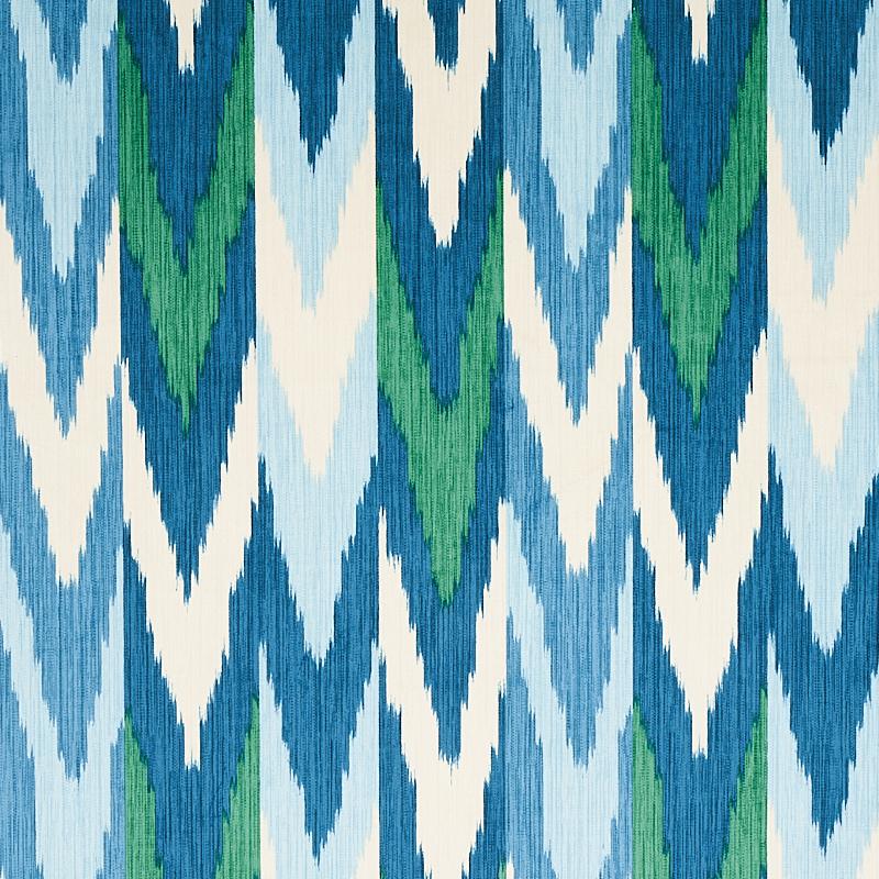 Schumacher Kashgar Velvet Ikat Peacock & Emerald Fabric