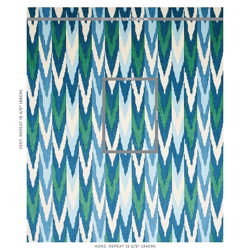 Schumacher Kashgar Velvet Ikat Peacock & Emerald Fabric