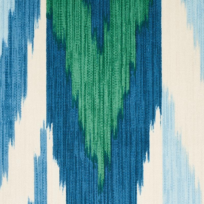 Schumacher Kashgar Velvet Ikat Peacock & Emerald Fabric