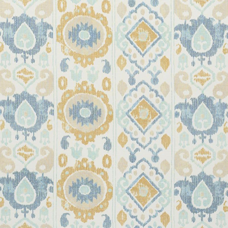 Schumacher Elizia Ikat Sky & Ochre Fabric