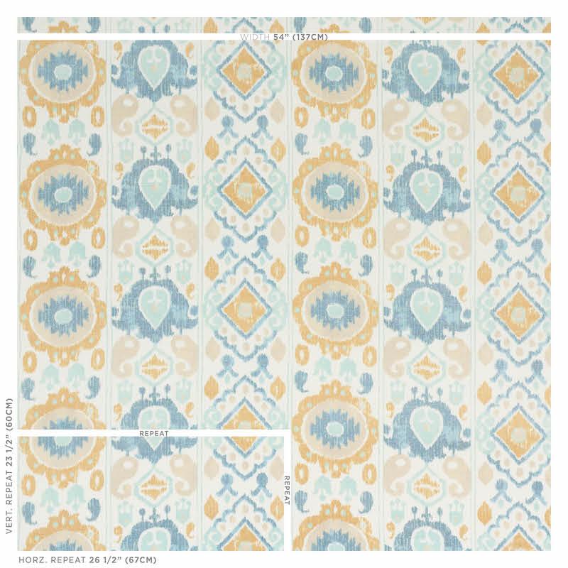 Schumacher Elizia Ikat Sky & Ochre Fabric