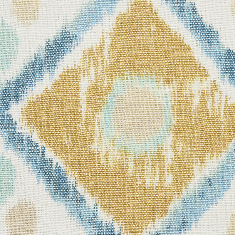 Schumacher Elizia Ikat Sky & Ochre Fabric