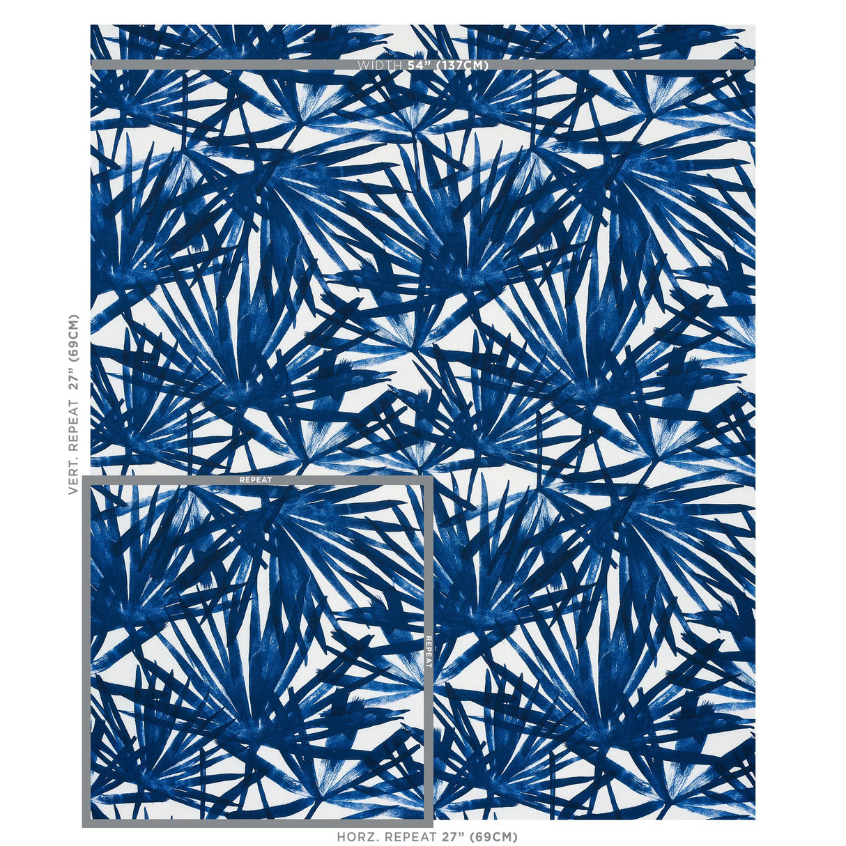 Schumacher Sunlit Palm Linen Blue Fabric
