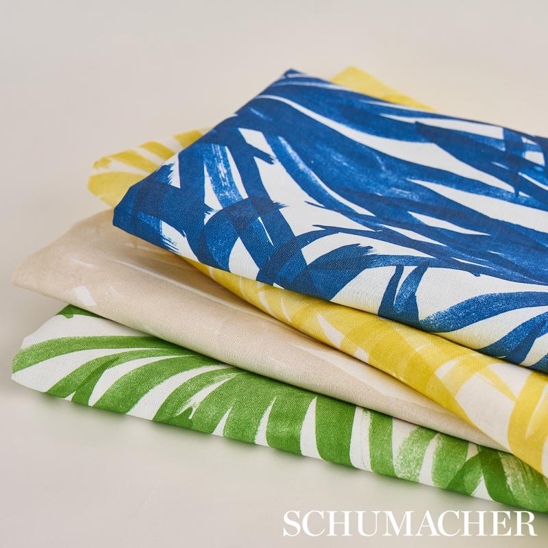 Schumacher Sunlit Palm Linen Blue Fabric