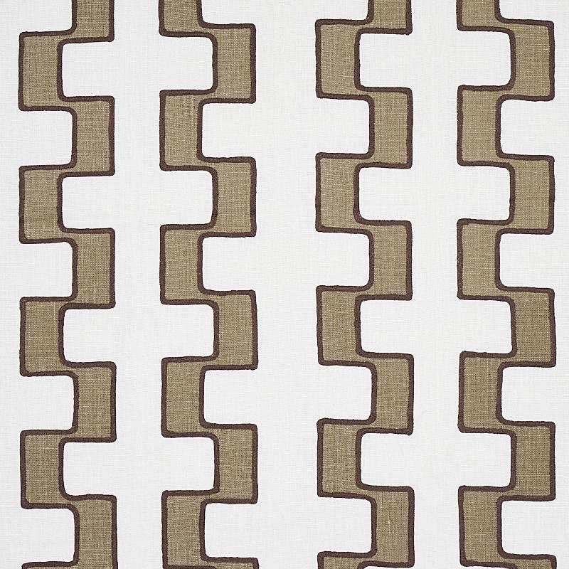 Schumacher Dixon Embroidered Print Linen Neutral Fabric