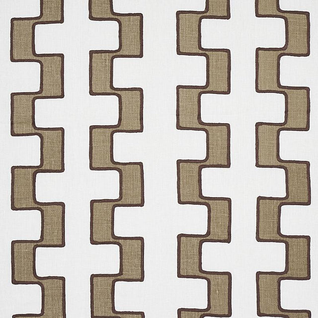 Schumacher Dixon Embroidered Print Linen Neutral Fabric