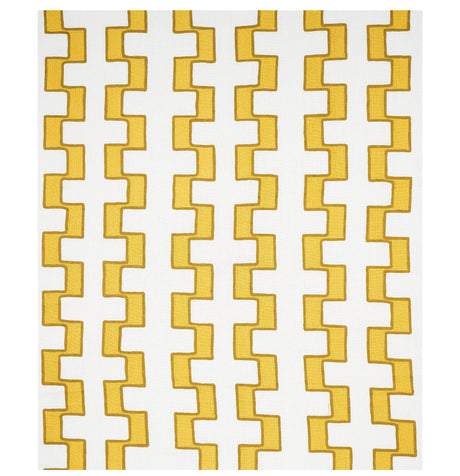 Schumacher Dixon Embroidered Print Linen Yellow Fabric