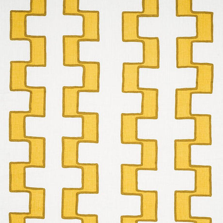 Schumacher Dixon Embroidered Print Linen Yellow Fabric