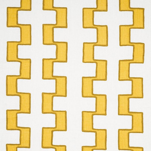 Schumacher Dixon Embroidered Print Linen Yellow Fabric