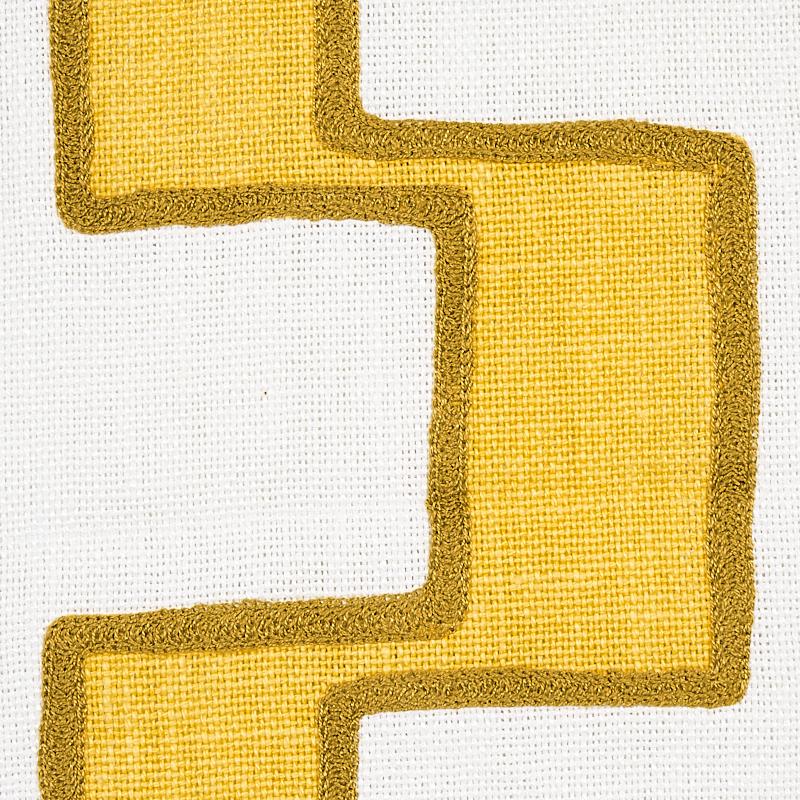 Schumacher Dixon Embroidered Print Linen Yellow Fabric