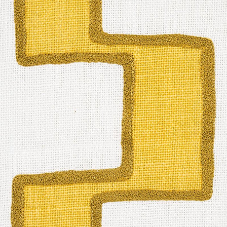 Schumacher Dixon Embroidered Print Linen Yellow Fabric