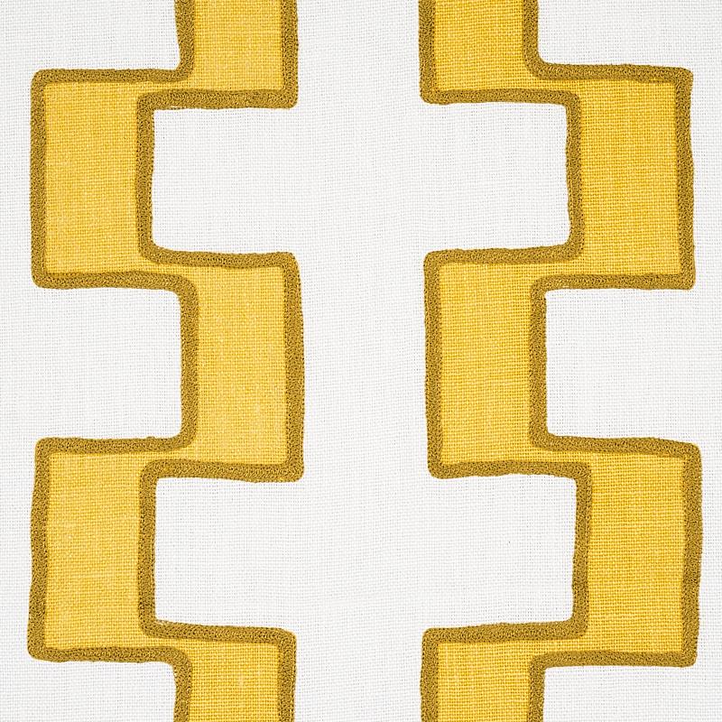 Schumacher Dixon Embroidered Print Linen Yellow Fabric