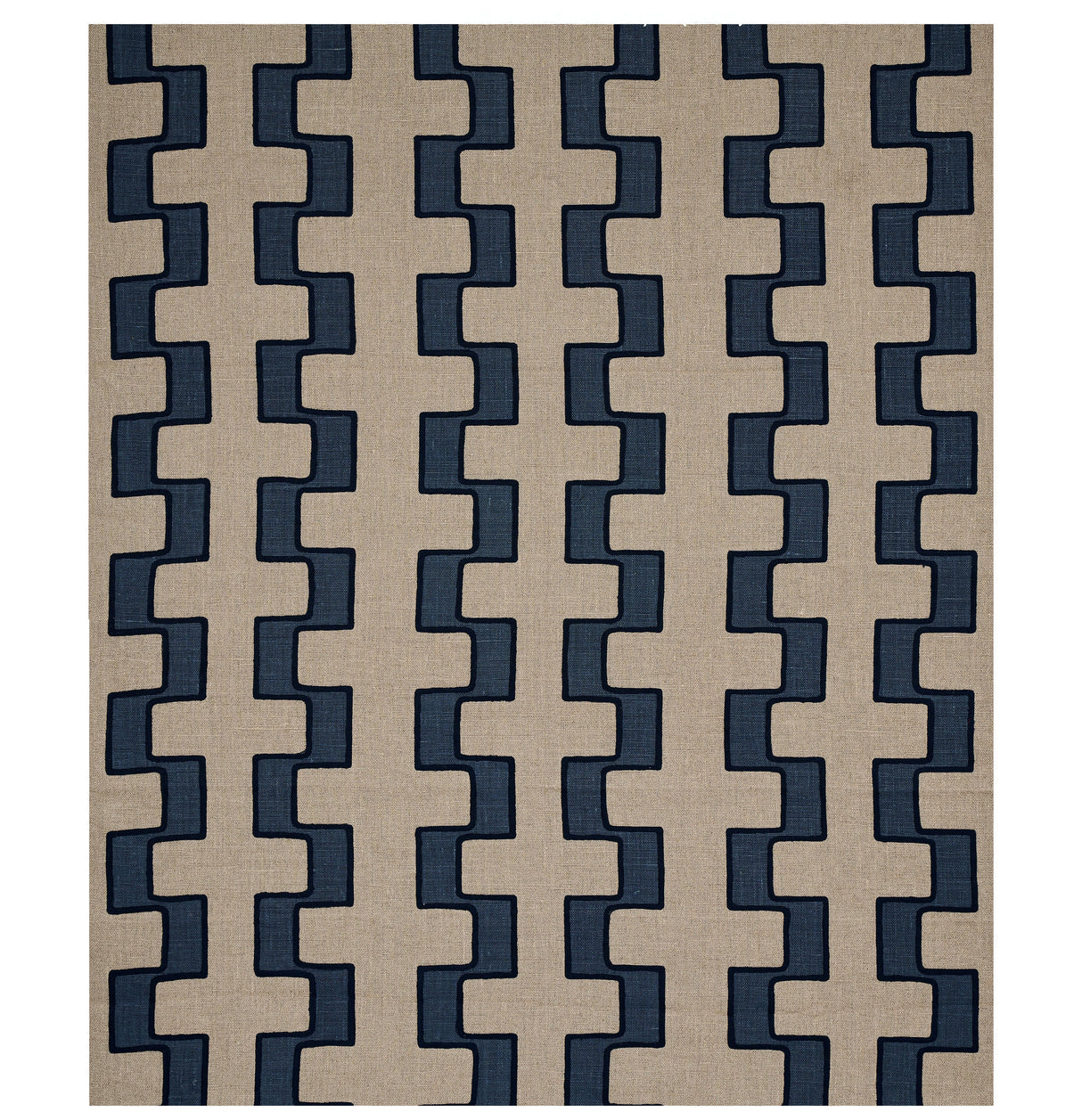 Schumacher Dixon Embroidered Print Linen Blue Fabric