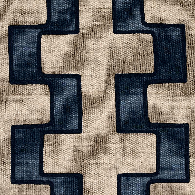 Schumacher Dixon Embroidered Print Linen Blue Fabric