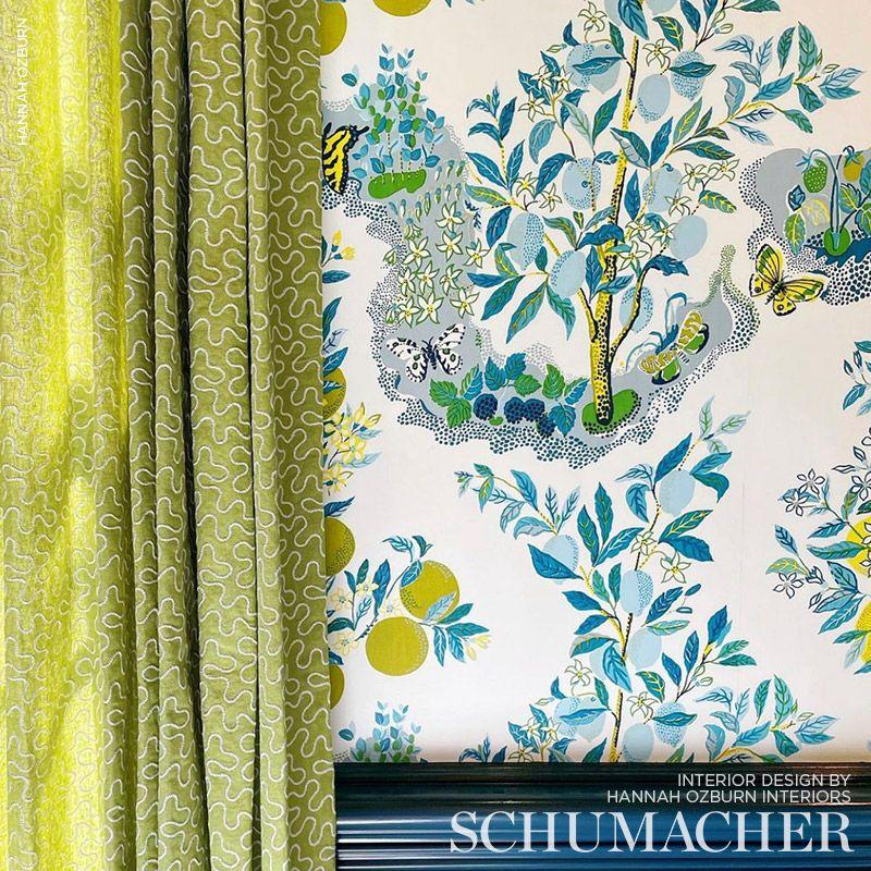 Schumacher Meander Embroidery Leaf Fabric