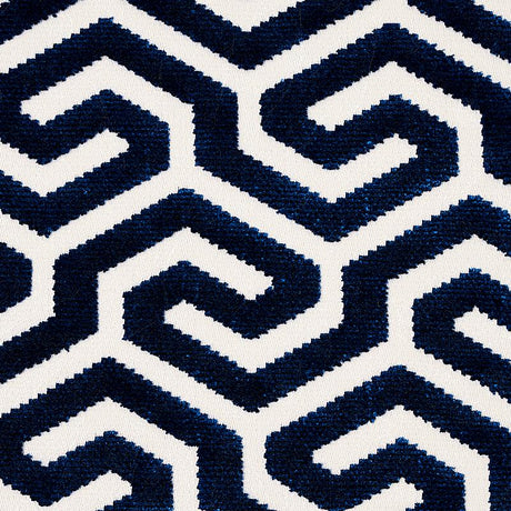 Schumacher Ming Fret Velvet Navy Fabric