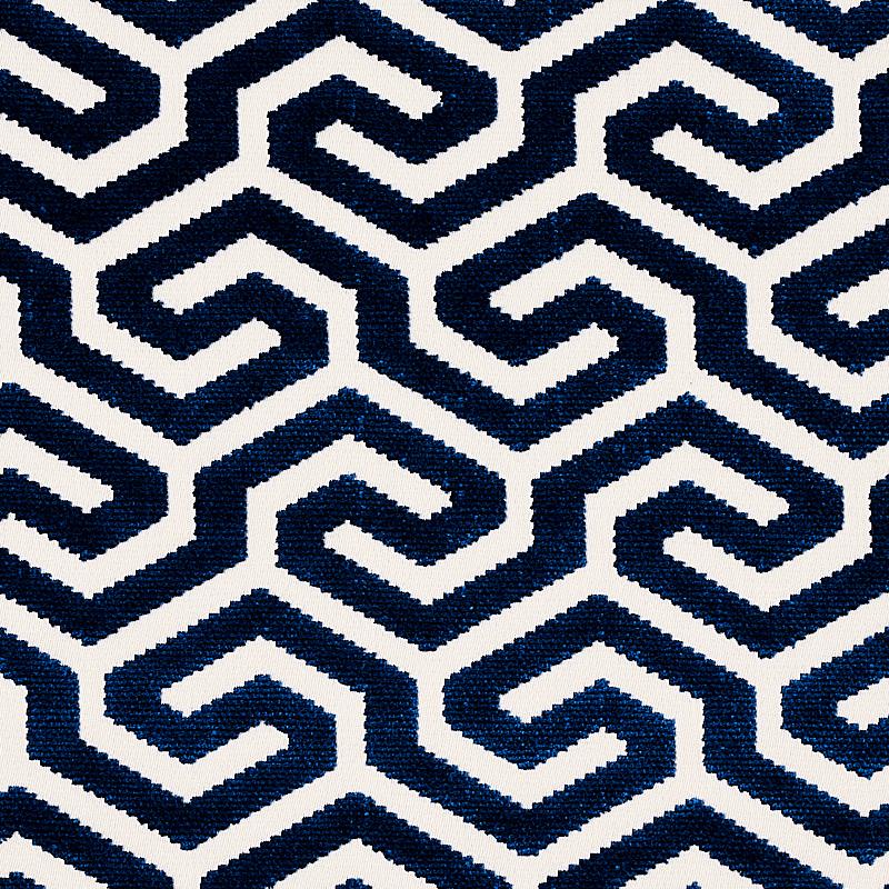 Schumacher Ming Fret Velvet Navy Fabric