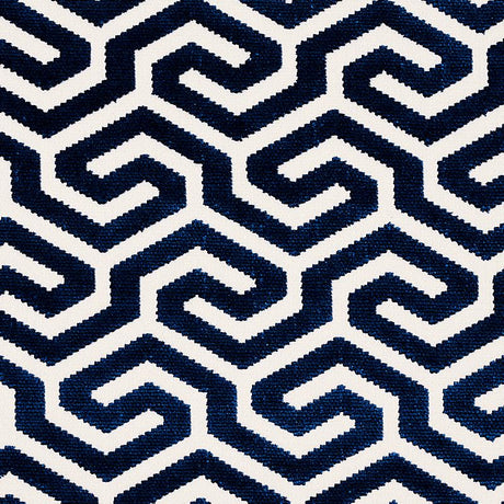Schumacher Ming Fret Velvet Navy Fabric