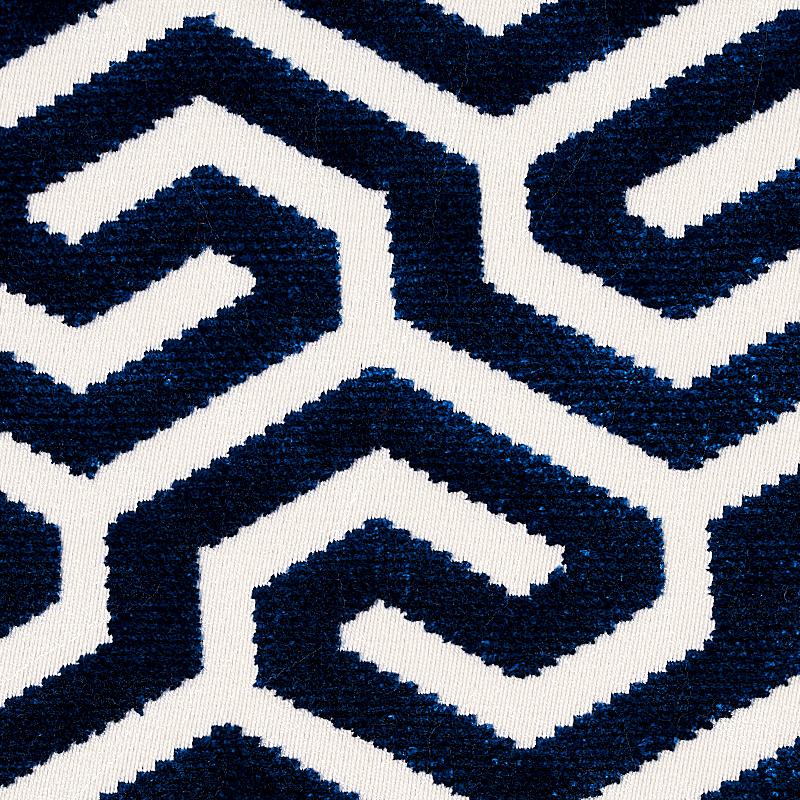 Schumacher Ming Fret Velvet Navy Fabric