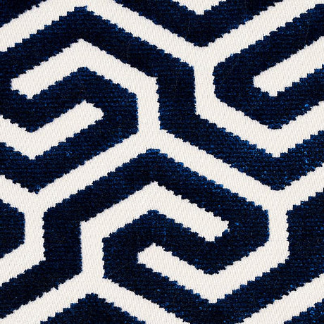 Schumacher Ming Fret Velvet Navy Fabric