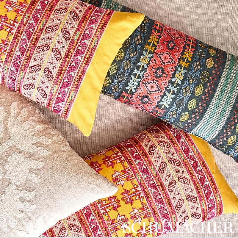 Schumacher Vinka Embroidery Pink & Yellow Fabric