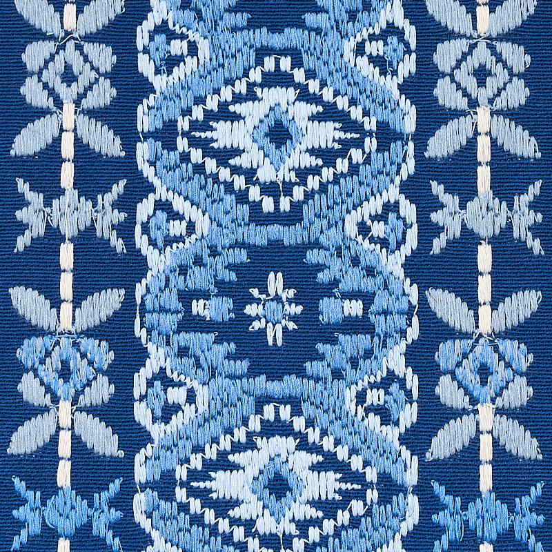 Schumacher Cosima Embroidery Blue Multi Fabric