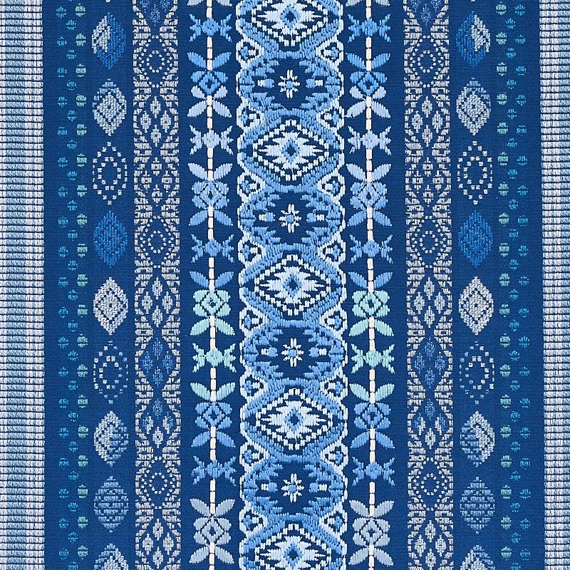 Schumacher Cosima Embroidery Blue Multi Fabric