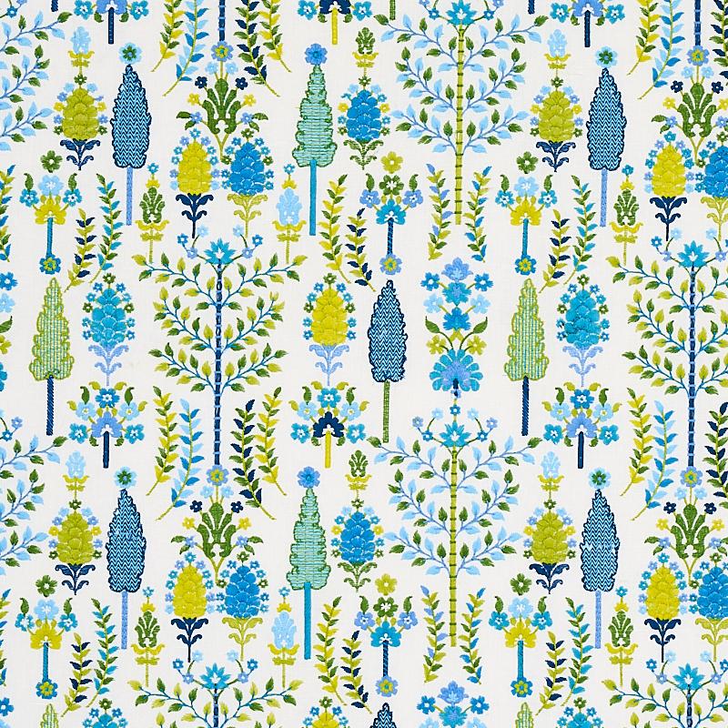 Schumacher Desna Embroidery Blue & Green Fabric