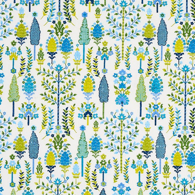 Schumacher Desna Embroidery Blue & Green Fabric