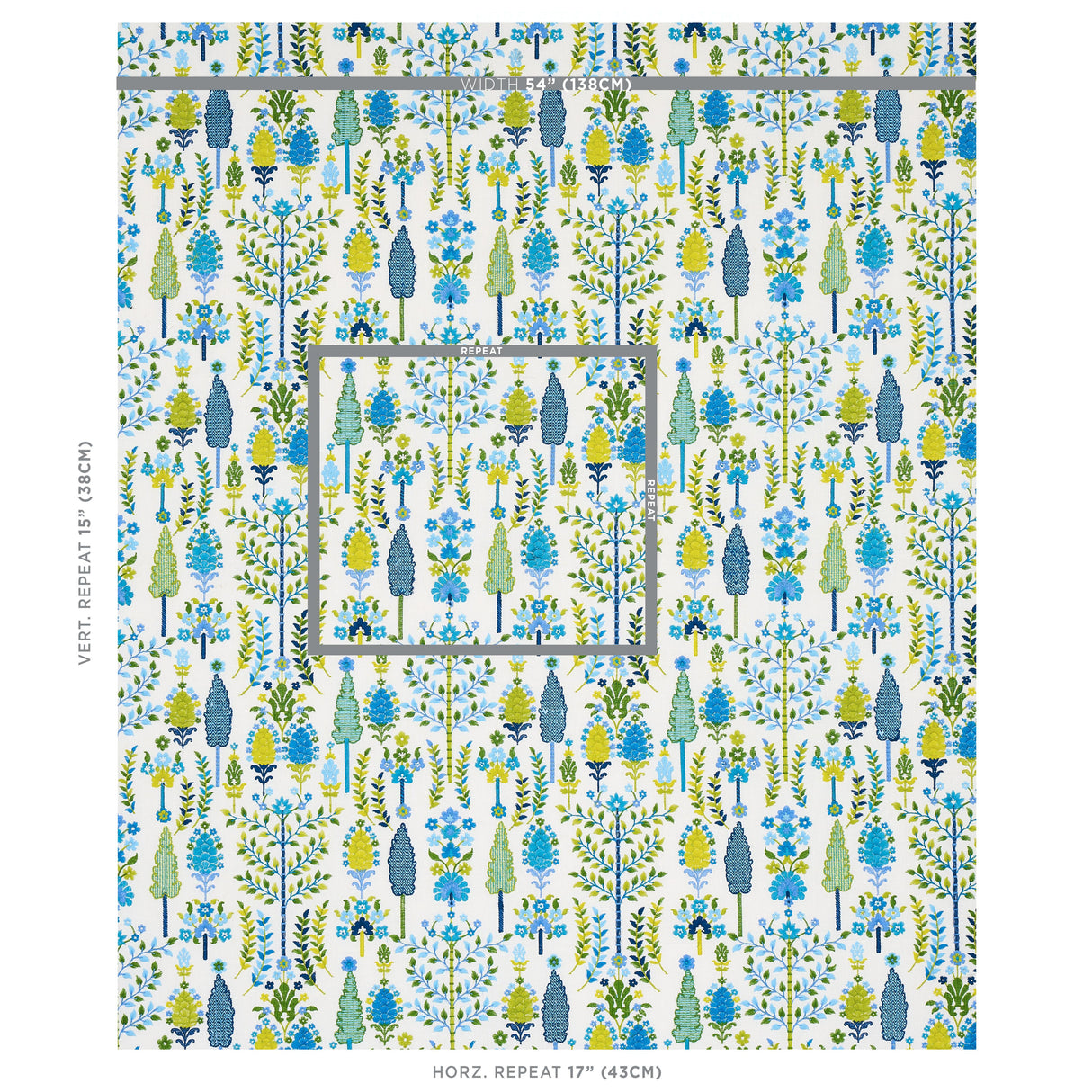 Schumacher Desna Embroidery Blue & Green Fabric