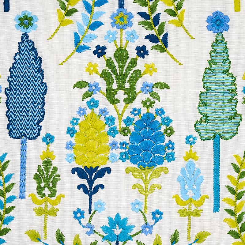 Schumacher Desna Embroidery Blue & Green Fabric