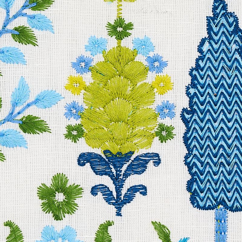 Schumacher Desna Embroidery Blue & Green Fabric